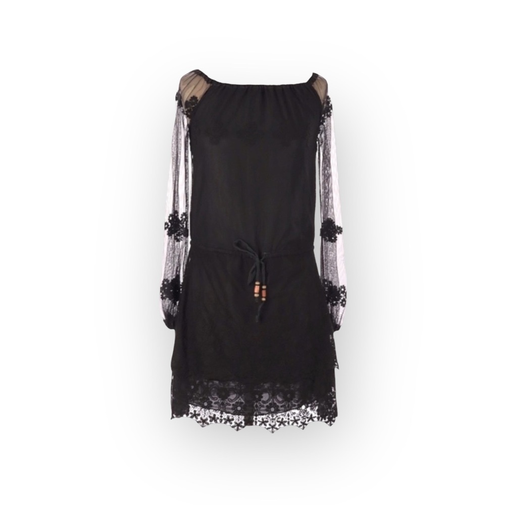 new Chaser ✶ Vintage Inspired Mesh + Lace Off Shouder Mini Dress ✶ Black XS ✶ - Picture 2 of 16